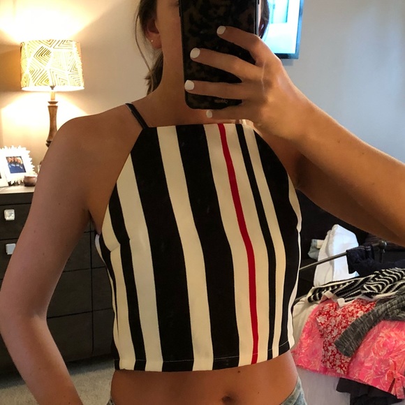 Missguided Tops - NWOT Misguided Stripe Wrap Back Crop Top